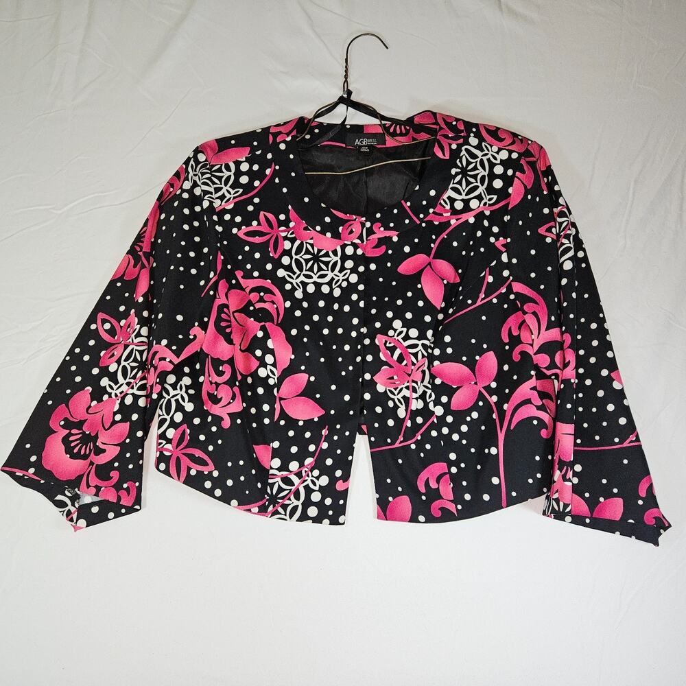 AGB Dress Pink Black Polka Dot Floral Cropped Jacket Blazer 18W